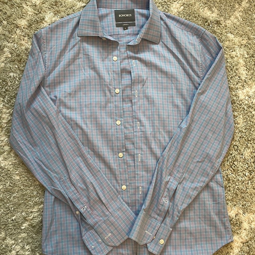 Bonobos dress shirt size small blue and pink checkered